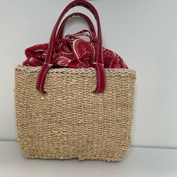 Polo Ralph Lauren VTG Raffia Small Shoulder bucket Bag bandanna interior Y2K - Picture 3 of 10